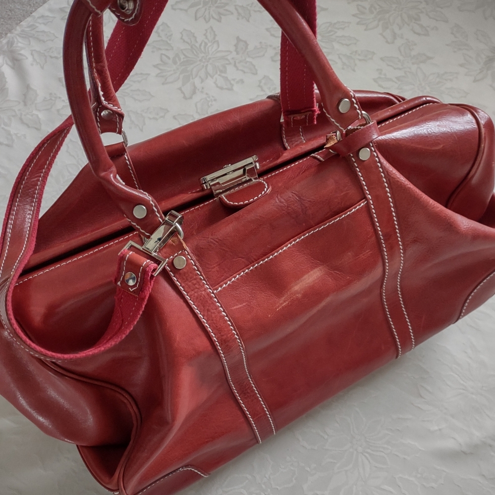 Duffle Italian leather wheels handle cognac brown carry-on large bag